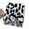 Lovely Black Cow Pattern Tassels Shawl Scarf