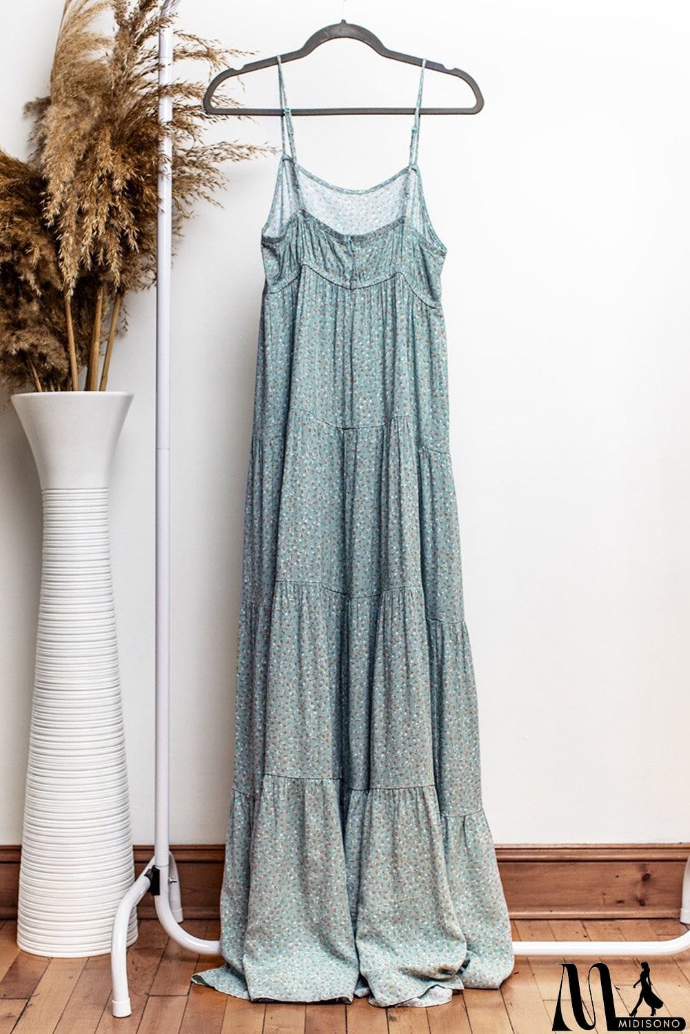 MidiSono - Spaghetti Straps Floral Print Tiered Maxi Dress