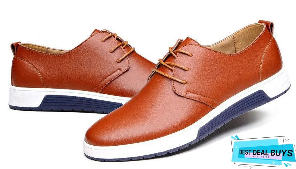 Men Shoes Casual Leather Fashion Trendy Black Blue Brown Flat Shoes