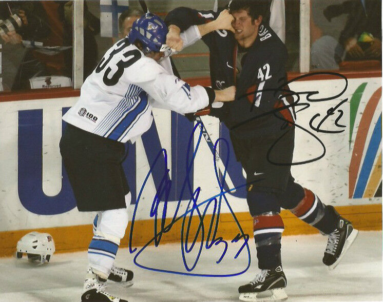 Finland USA Anssi Salmela David Backes Fight Signed Autographed 8x10 Photo Poster painting COA C