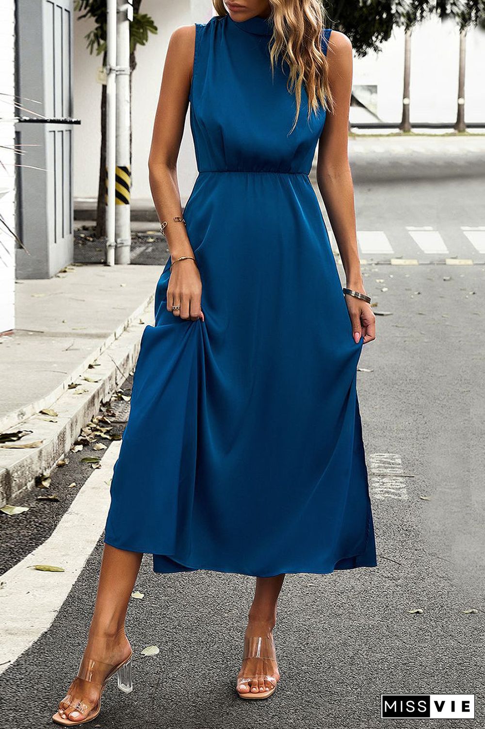Elegant Solid Half A Turtleneck A Line Dresses