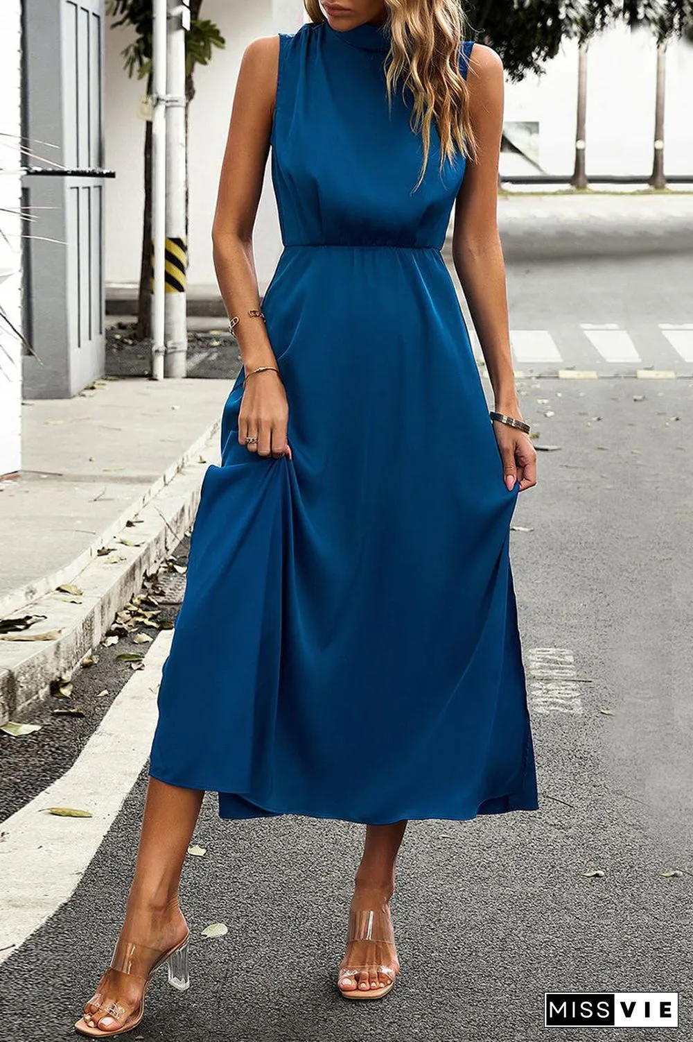 Elegant Solid Half A Turtleneck A Line Dresses