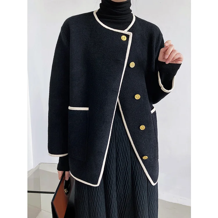 Irregular Solid Color Button Coat - yankia