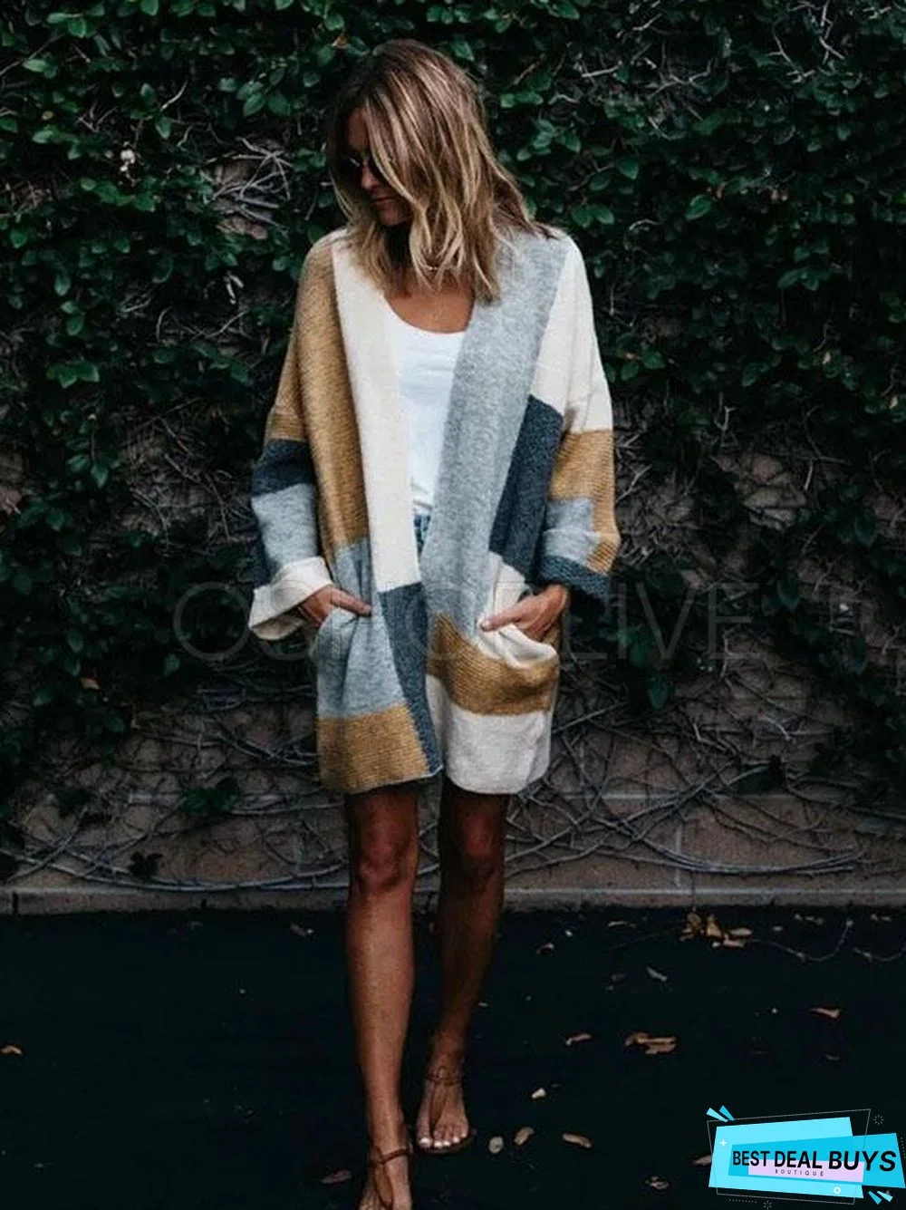 Splicing Color Mid-Length Knitting Sweater