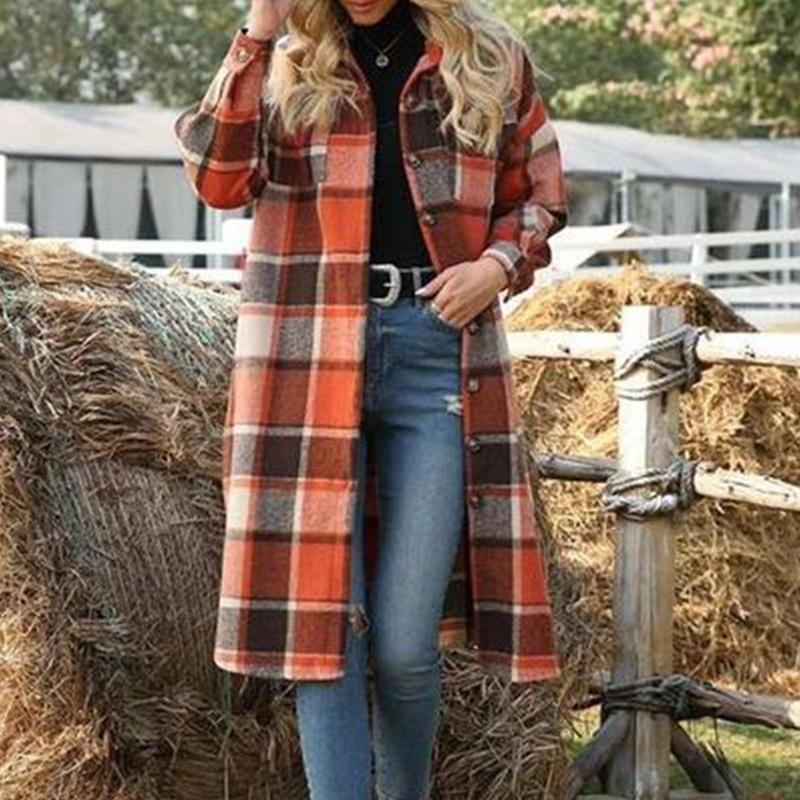 Casual Loose Plaid Long Coat wearshes