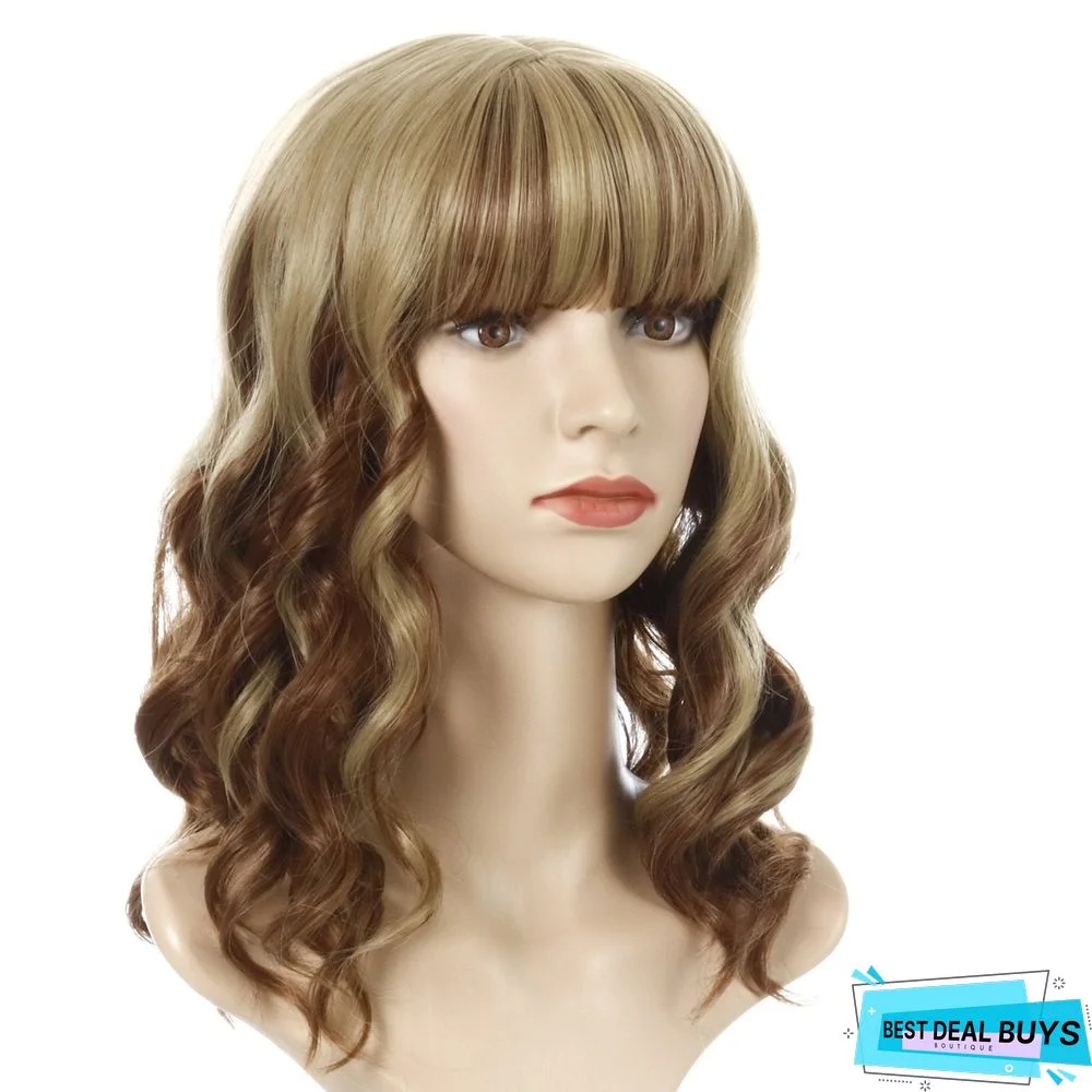 European and American Short Curly Hair with Bangs and Chemical Fiber Headgear