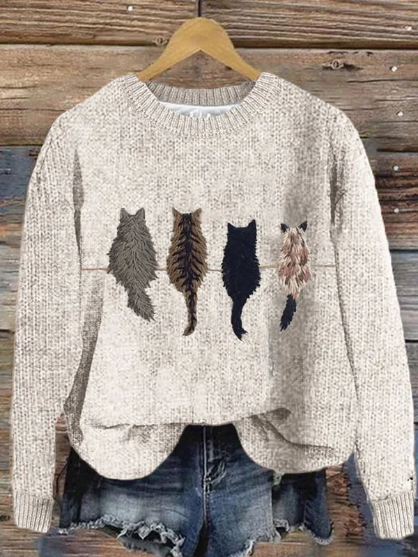 Women's Cat Back Print Casual Sweatshirt