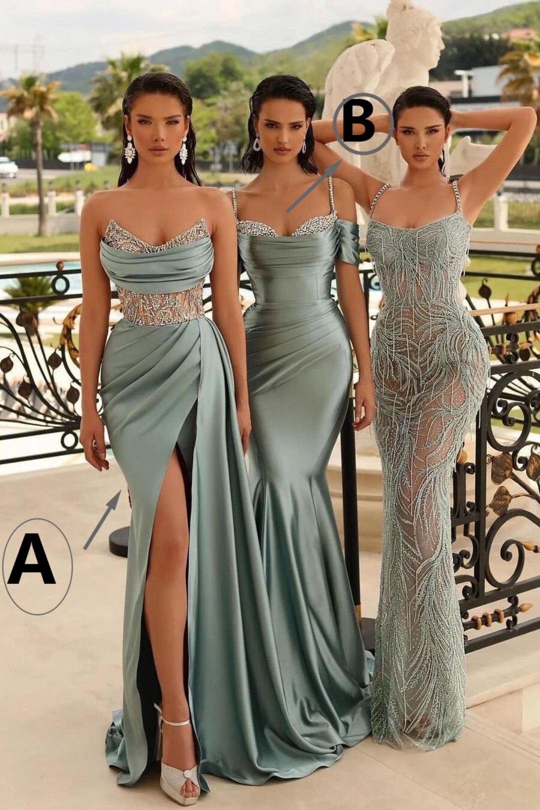  Chic Light Green Sweetheart Spaghetti-Strap Mermaid Evening Dress Satin with Split Beadings ST0003