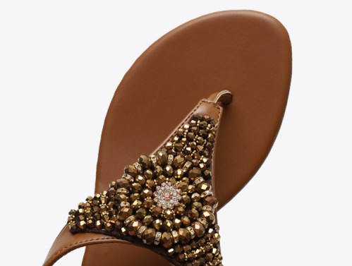 Slingback Beaded T-trap Sandals