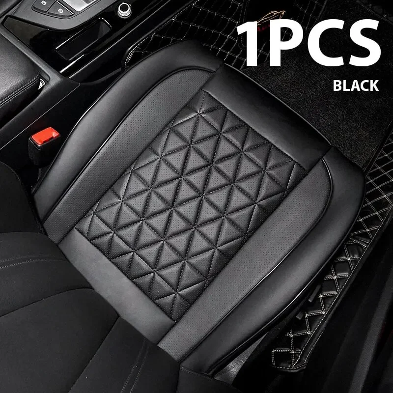 Car Seat Covers Cushion for Cars Trucks SUV Double Faux Leather BLACK Padded with Storage Pockets, Fits 95% of Vehicles