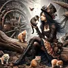 Girl With Cat-11CT Stamped Cross Stitch 50*50cm/19.69*19.69in