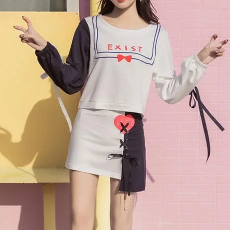 Kawaii Laced Bow Heart Shirt/Skirt SP1711292