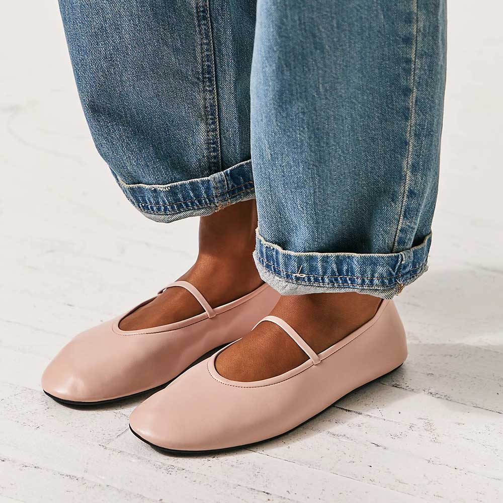 Women's Simple Pink Round Toe Vamp Strap Casual Ballet Flats Nicepairs