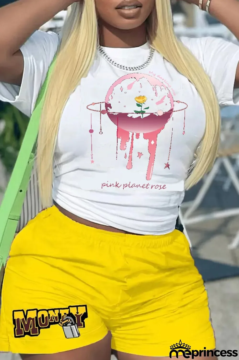 White Fashion Cute Print Patchwork Letter O Neck T-Shirts