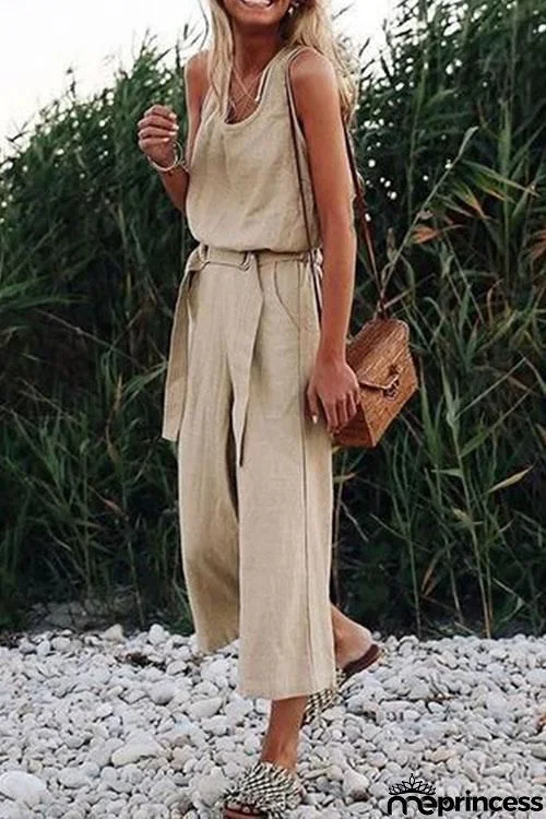 Sleeveless Belted Jumpsuit