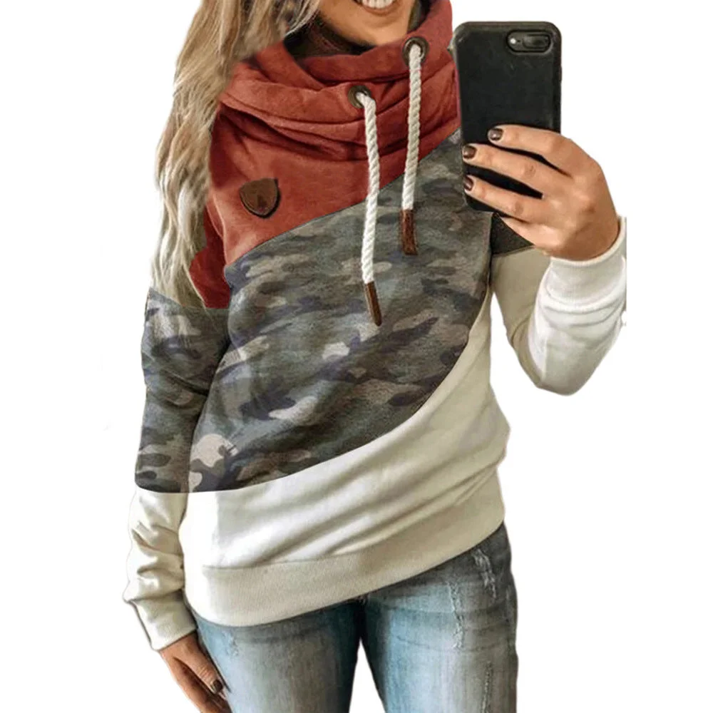 Uveng Splicing Stitching Hooded Fleece Loose Sweater