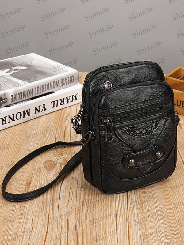 Vintage Studded Washed Leather Crossbody Bag