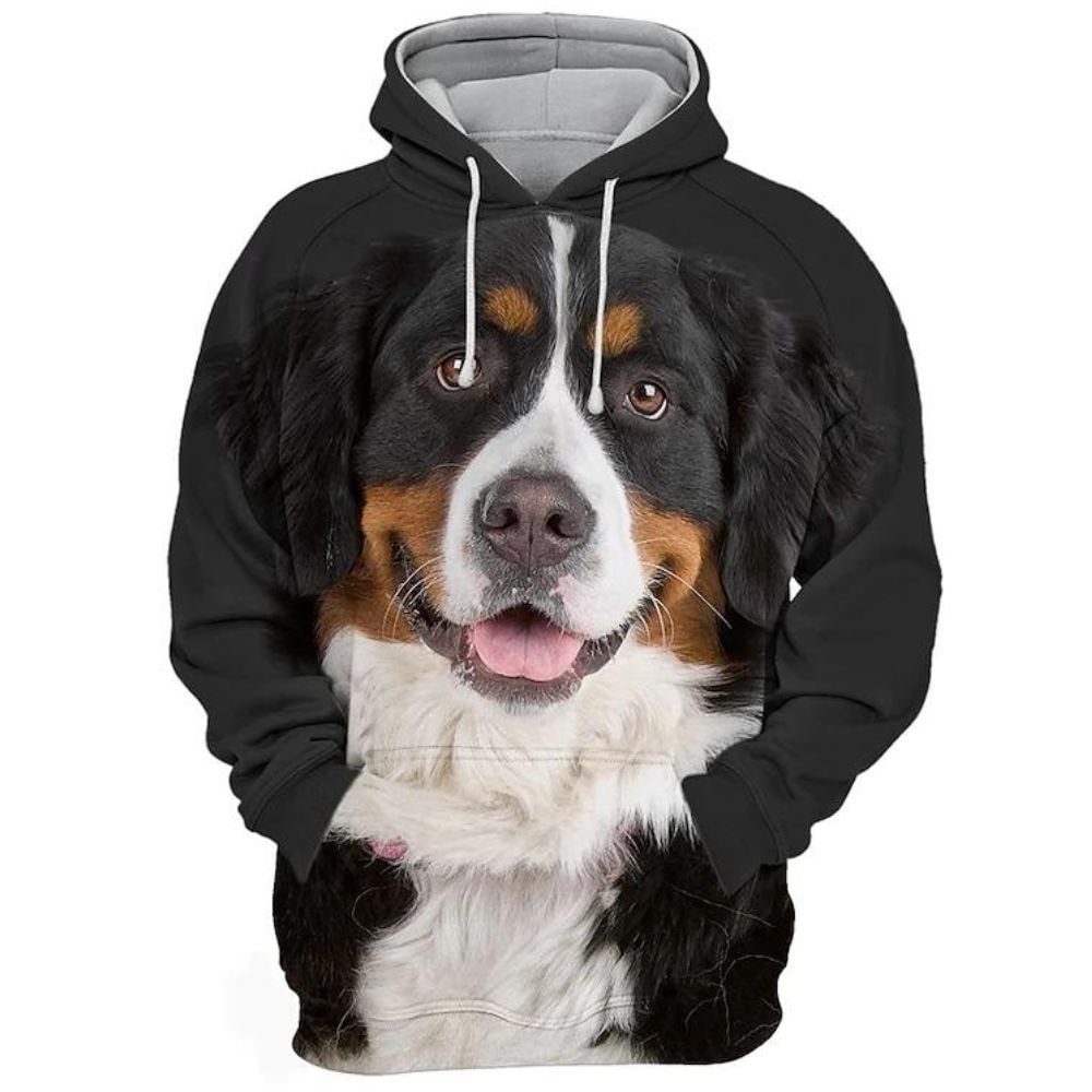 3D Graphic Printed White Dog Hoodies