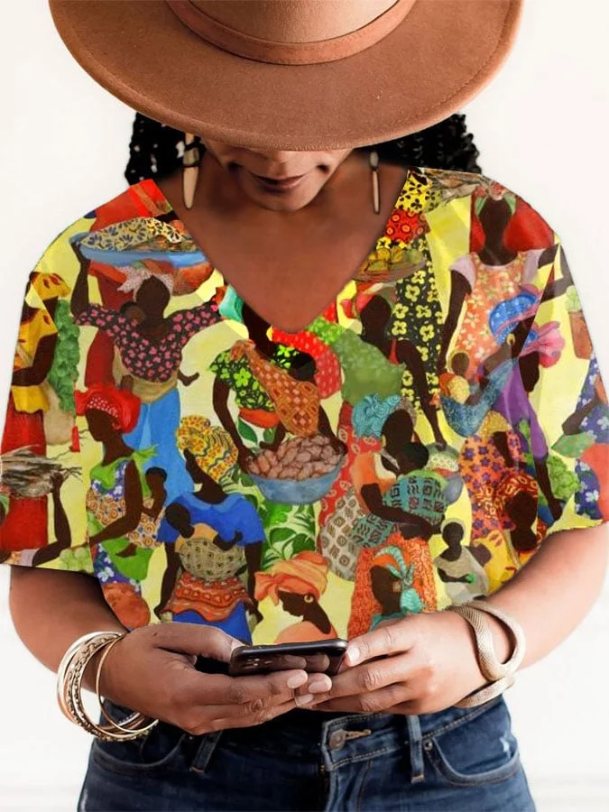 Women's Black Juneteenth Print T-shirt 