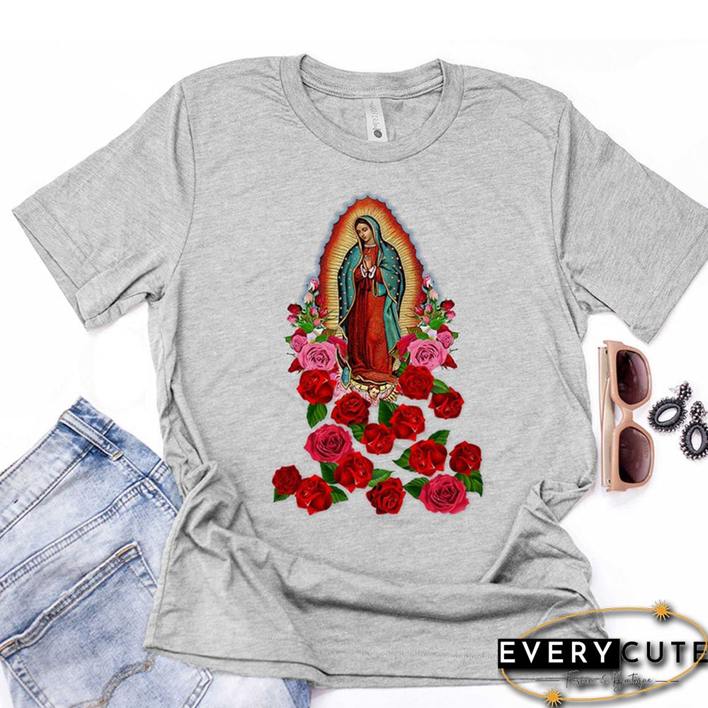 Religious Women Tshirt Cotton Virgin Mary T Shirt Causal Our LadyOf Guadalupe Tshirt Saint Christian Clothes Catholic T Shirts