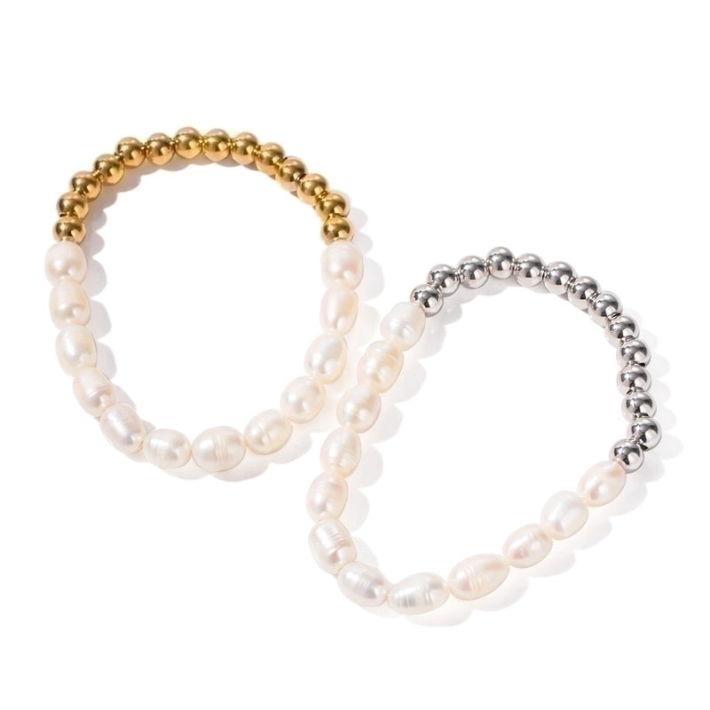 Streetwear Color Block Stainless Steel Freshwater Pearl Bracelets In Bulk