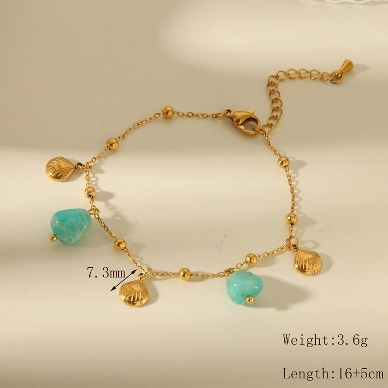 Beach Minimalist Commute Starfish Shell Fish Tail 304 Stainless Steel 18K Gold Plated Acrylic Natural Stone Bracelets In Bulk