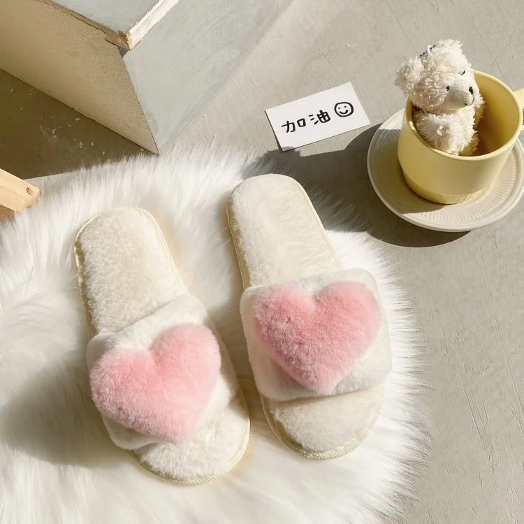 Tanguoant Tanguoant Slippers Women 2023 Winter New Korean Version Of Love Plush Warm Flat Cotton Slippers Home Slippers Women