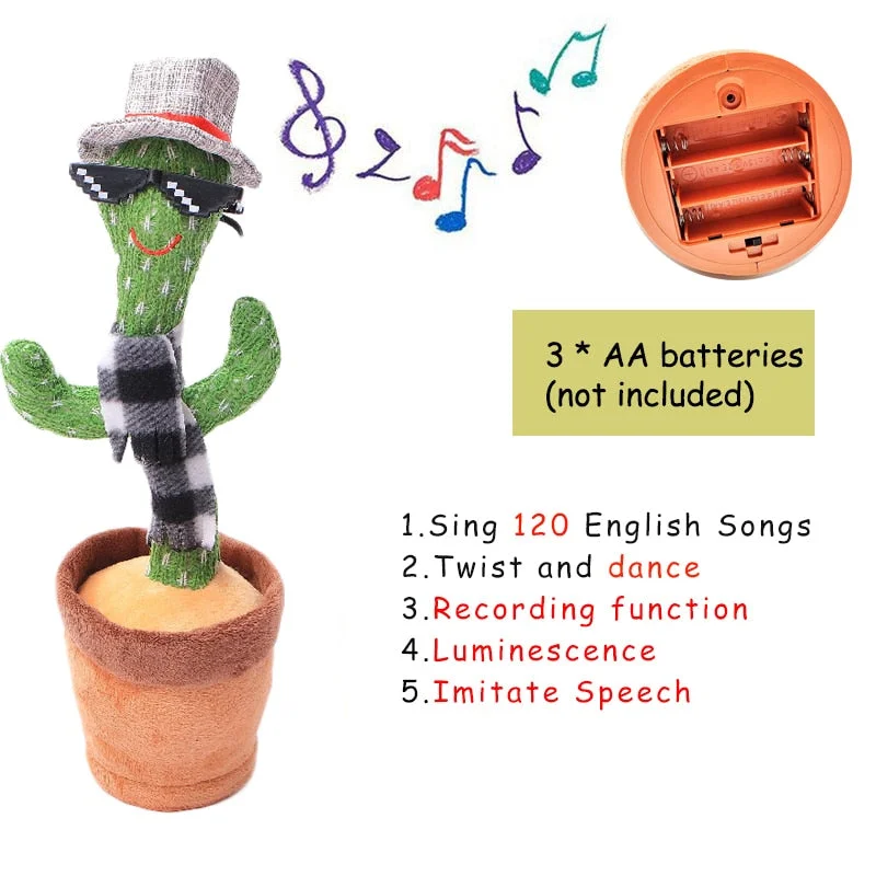 Bluetooth Dancing Cactus Talking Toy Electronic Plush Toys Sing Record Lighten Battery USB Charging Early Education Funny Gift