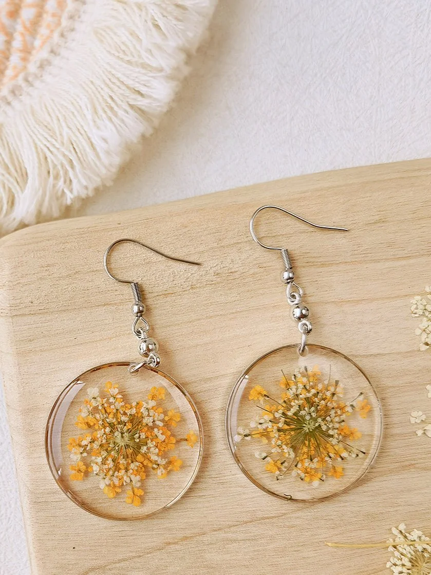 Forget Me Not Queen Anne Lace Resin Pressed Flower Earrings