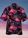 Carnival Men's Hawaiian Flamingo Print Casual Cuban Collar Short Sleeve Shirt