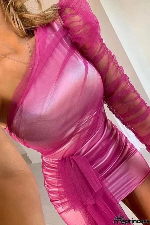 One Shoulder Long Sleeve Mini Dress