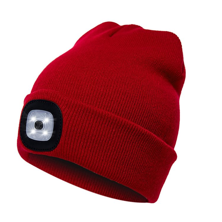 USB Headlight LED Knitted Hat Detachable 3-Gear Brightness Flashlight Beanie