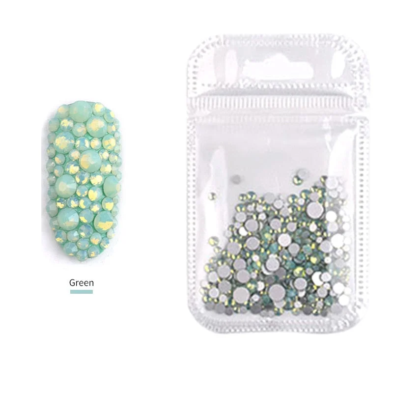 Crystals Clear AB Glass Rhinestone Stones Solid Flat Back Nail Ornaments Colorful Granular Three-Dimensional Nail Art Decoration-Nail Inspo