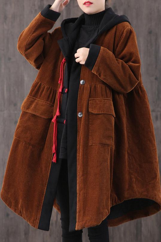 Mid-length Retro Winter Padded Warm Corduroy Casual Coat Women's Hooded ...