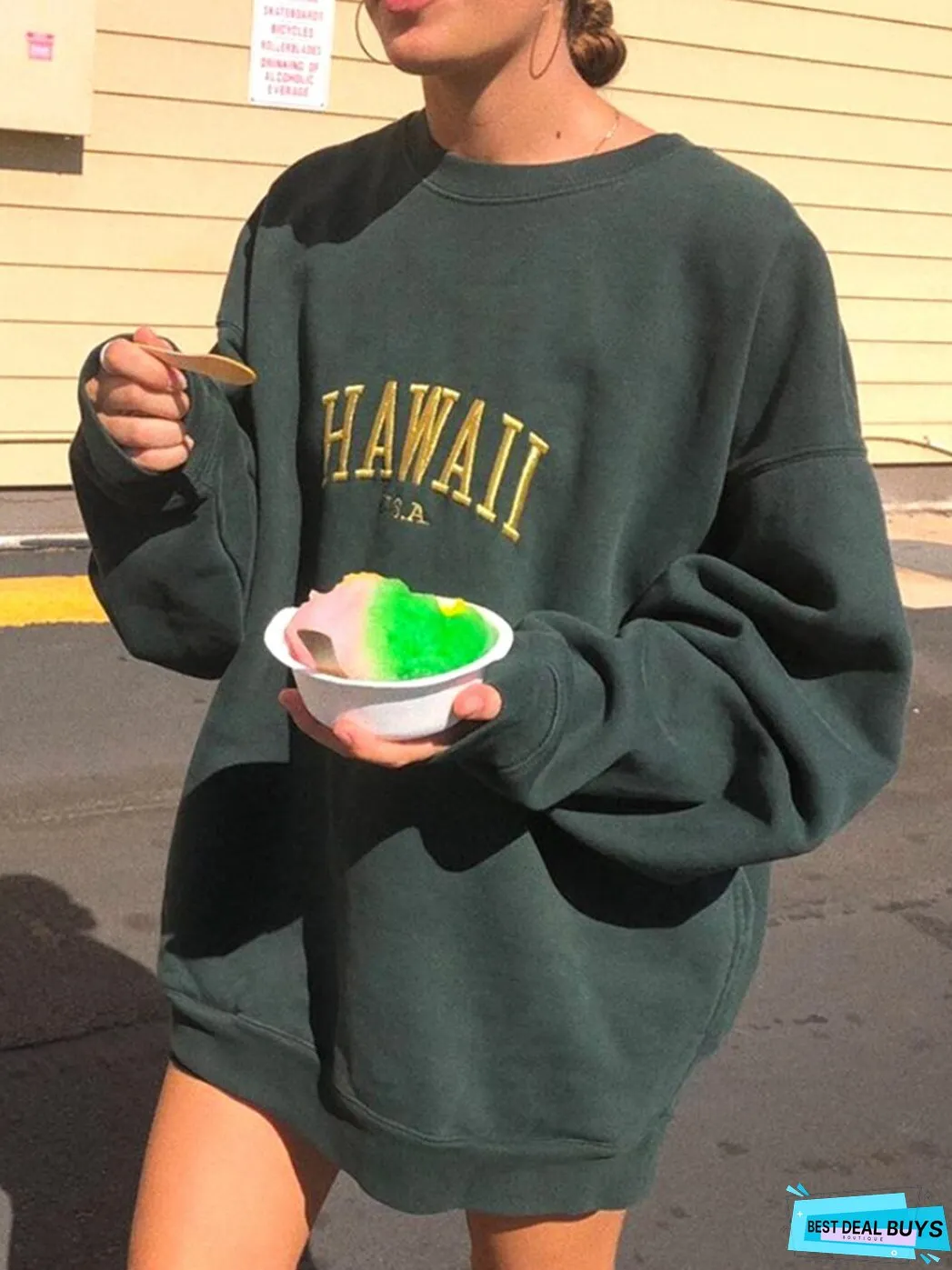 Joskka Letter Embroidered Sweatshirts for Women Spring Autumn Oversized Sweatshirt