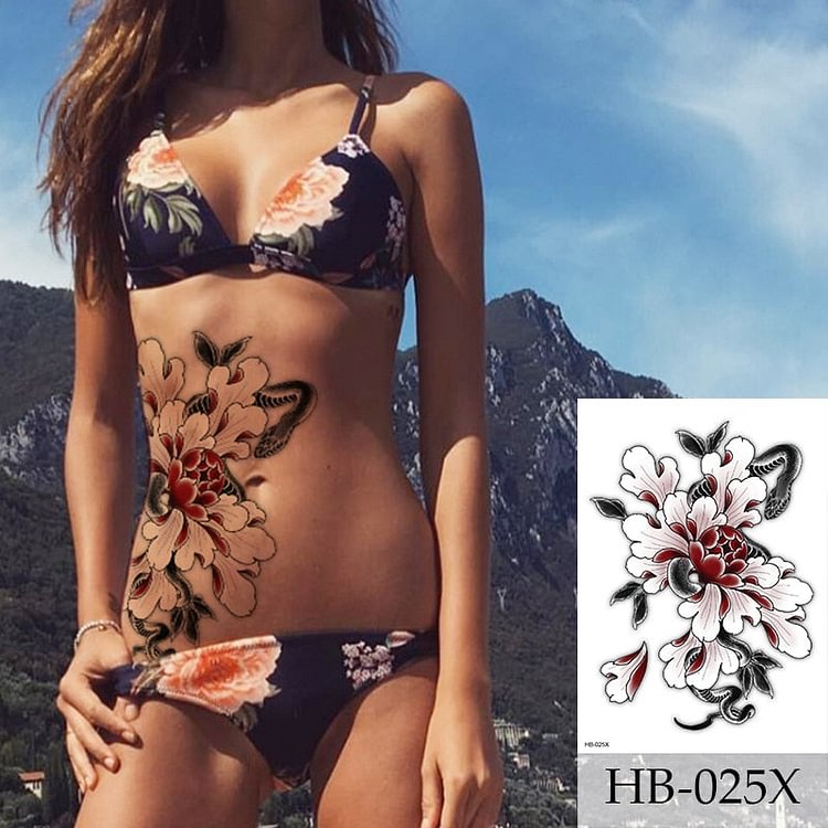 Breast Arm Sleeve Tattoo Women Sexy Back Stickers Body Art Flower Snake Leaves Pattern Sexy Tattoos