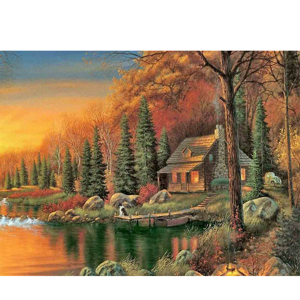 

50*40CM - Round Drill Diamond Painting - Mountain River, 501 Original
