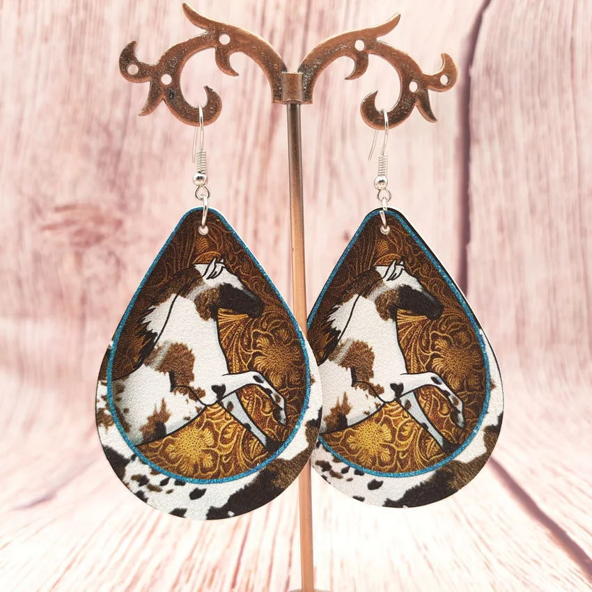 Horse Pattern Leather Earrings