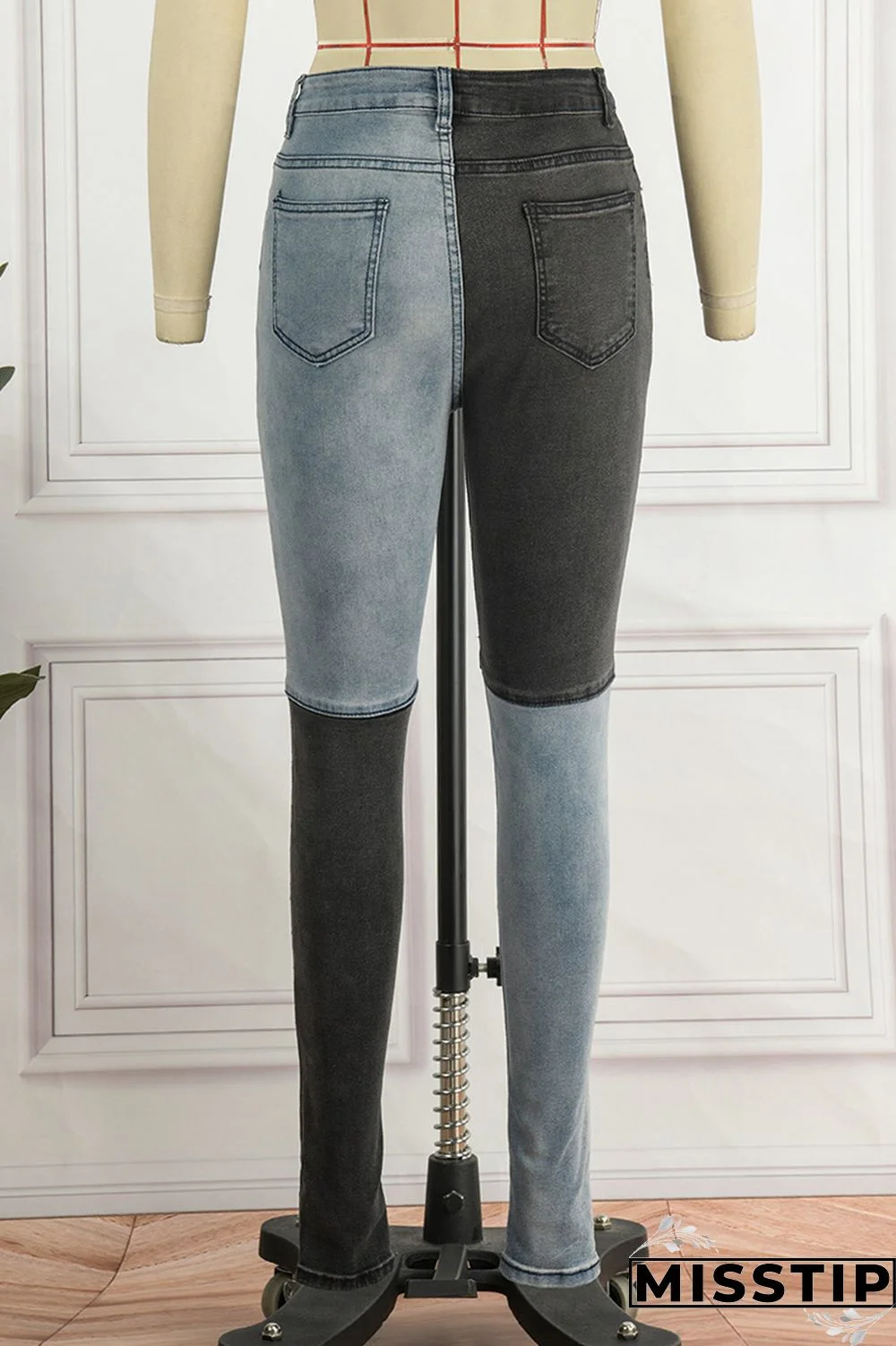 Black Casual Patchwork Contrast High Waist Regular Denim Jeans
