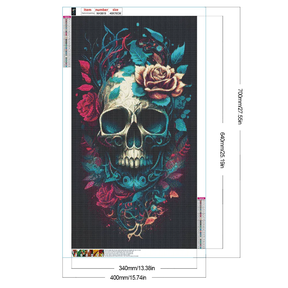 Diamond Painting - Full Round Drill - Flower Skull(40*70cm)