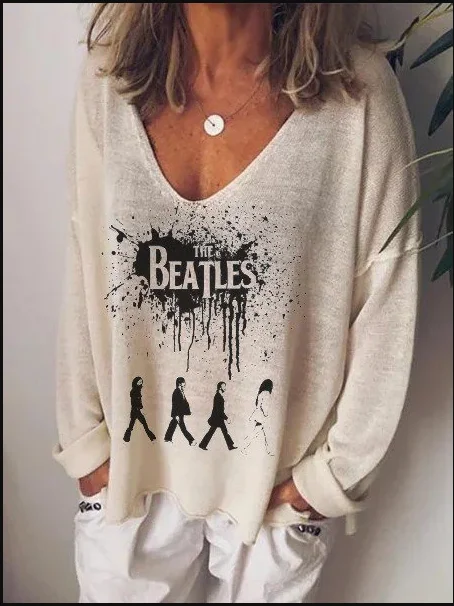 THE BEATLES Street Hipster Round Neck Loose T-shirt