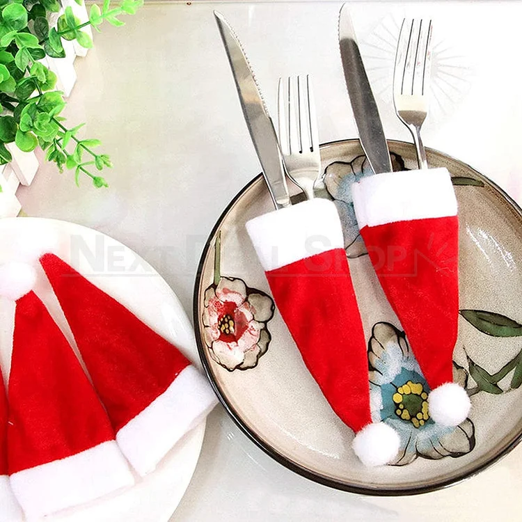 16 Pcs - Christmas Santa Hat Cutlery Holders