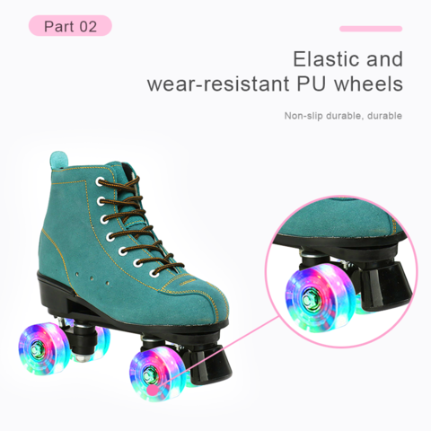 Blue Cowhide Light Up Roller Skates For Woman