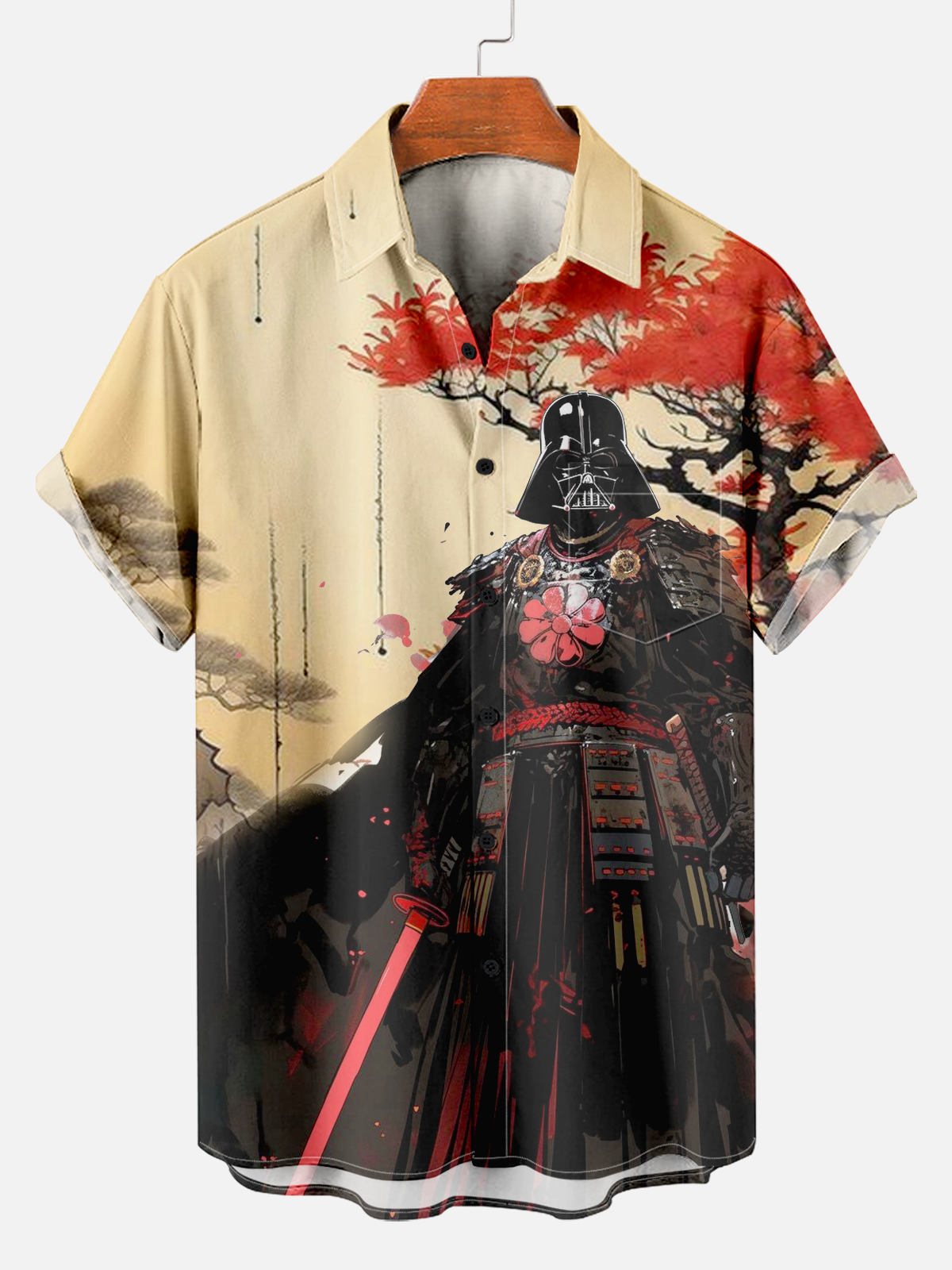 Men's Retro Casual Lightsaber Warrior Landscape Print Shirt PLUSCLOTHESMAN