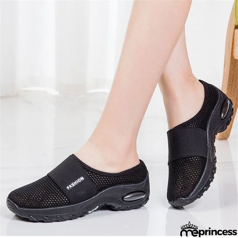Slip-On Style Open Mesh Upper Rocker Bottom Durable Lightweight Shoes