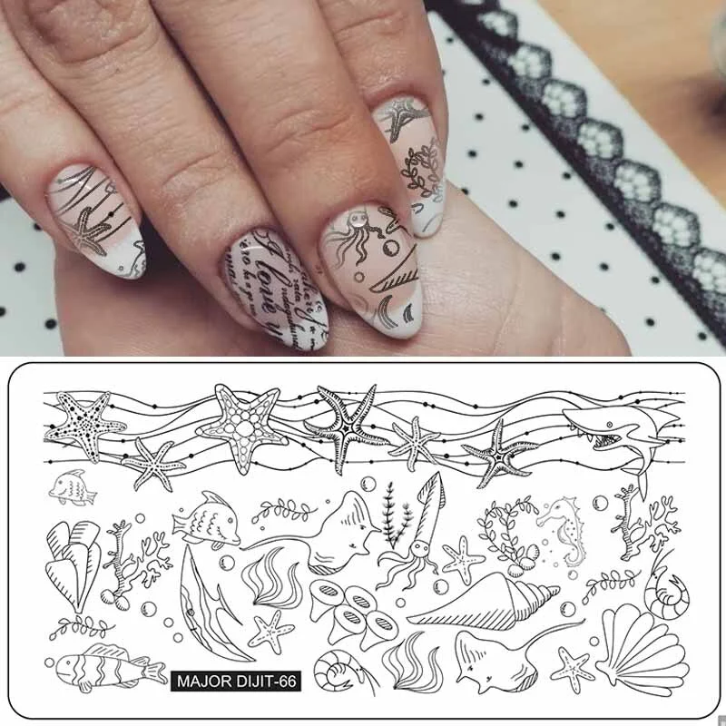 Major Dijit Nail Stamping Plates Sea Animal Flame Pattern Nail Art Design Image Plate Stencil Nails Tools For Nails-Nail Inspo
