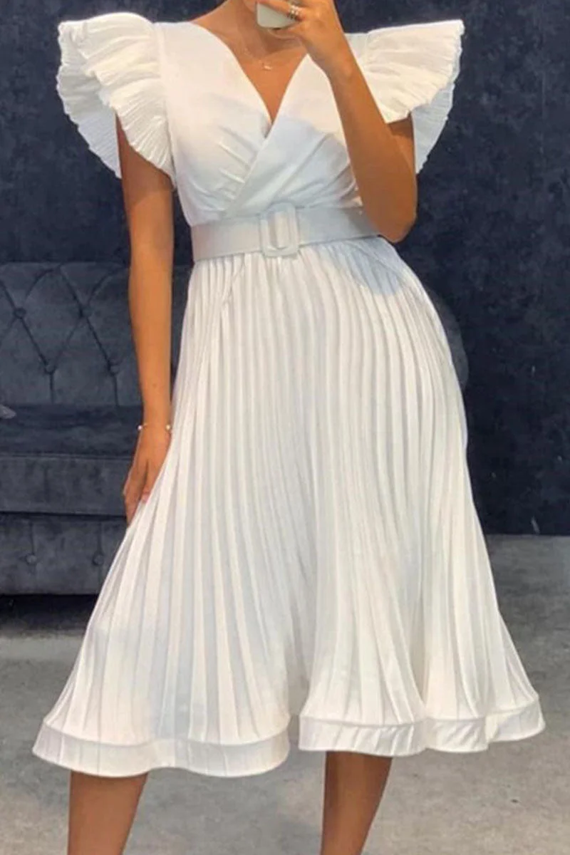 Casual Solid Split Joint Fold V Neck Straight Dresses