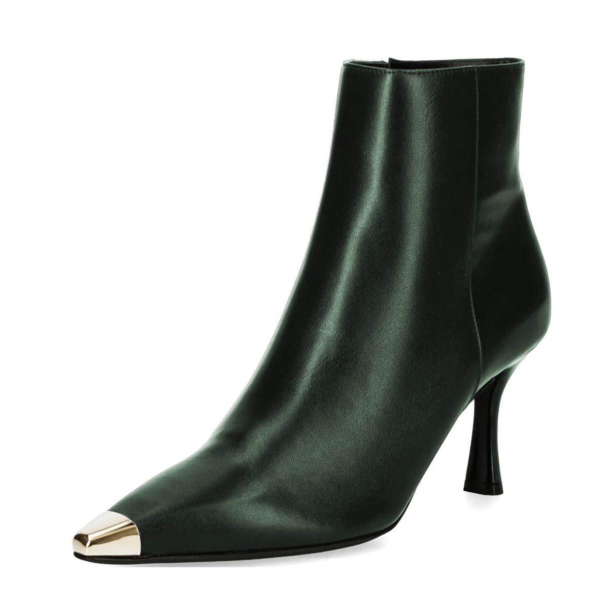 Dark Green Snip Toe Spool Heel Short Boots for Women with Zipper Nicepairs