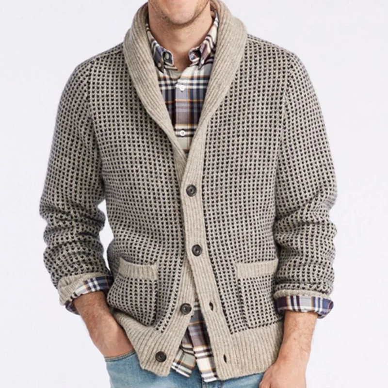 Men's Retro Lapel Jacquard Casual Sweater Cardigan