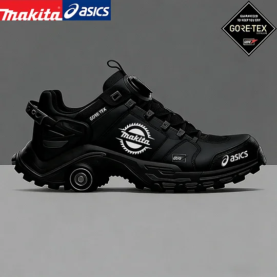 Męskie buty robocze marek MAKITA&reg; i ASICS&reg; ze stalowym noskiem i podeszwą odporną na pęknięcia i przebicia.